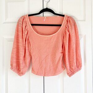 Free People Faded Coral Puff Sleeve Top Women's Size X-Small XS